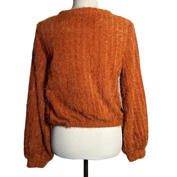 Altar'd State Orange Sweater Bubble Sleeve Soft Fuzzy Size M - Picture 2 of 9